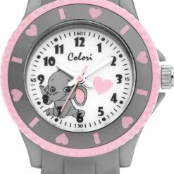 Colori Kidz 5 CLK113 Kinderhorloge Met Olifant - Siliconen Band - Ø 30 Mm - Grijs