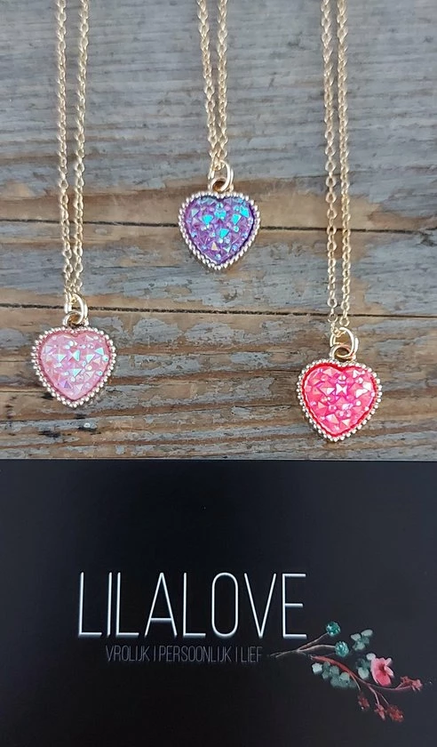 Ketting Meisje- Hartje- Diamant- Paars- Lila- Goud- Kind- LiLaLove 6 Ketting Meisje- Hartje- Diamant- Paars- Lila- Goud- Kind- LiLaLove - Afbeelding 4