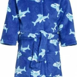 Playshoes Kinder Badjas Blauw Met Haaien 122/128 (7-8 Jr)