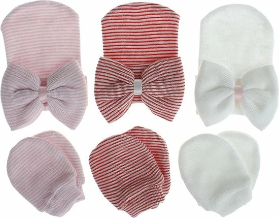 Babysweet Pasgeboren Babymutsje In Het Wit Met Strikje- Babyborn Muts - Babymuts Met Handschoenen - Meisjes - Roze - Newborn Muts 4 Babysweet Pasgeboren Babymutsje In Het Wit Met Strikje- Babyborn Muts - Babymuts Met Handschoenen - Meisjes - Roze - Newborn Muts - Afbeelding 2