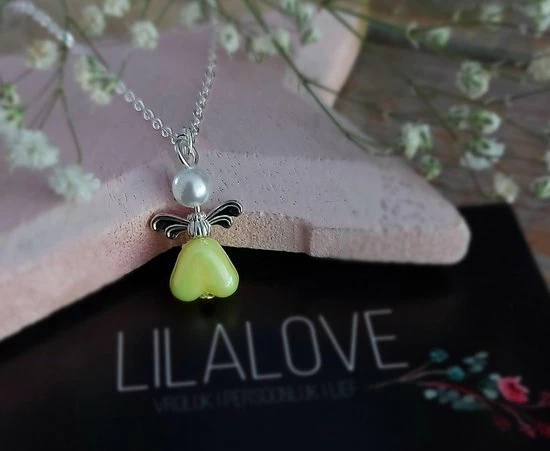 Ketting Meisje- Engeltje- Hartje- Parel- Geel- Geluk En Bescherming- Zilver- Kind- LiLaLove 4 Ketting Meisje- Engeltje- Hartje- Parel- Geel- Geluk En Bescherming- Zilver- Kind- LiLaLove - Afbeelding 2