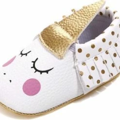 Alternative view of Merkloos Eenhoorn Baby Slofjes - Wit Roze Goud - 12/15 Maanden - Unicorn - PU Leer - Mocassins - Kraamcadeau - Babyshower