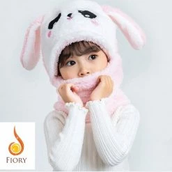 Fiory Wintermuts En Sjaal Kinderen| 2 In 1| Wintermuts Konijn Kids| Muts| Fleece Wintermuts| Roze | 1.5 -5 Jaar