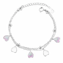 Armband Meisje- Zilver 925 Sterling- 2 Laags Hartjes Roze Wit- Kind- LiLaLove