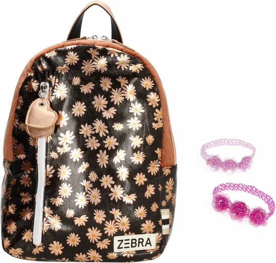 Zebra Trends Zebra Rugzak Flowers Brown Gold Rugtas + Armbandje 3 Zebra Trends Zebra Rugzak Flowers Brown Gold Rugtas + Armbandje