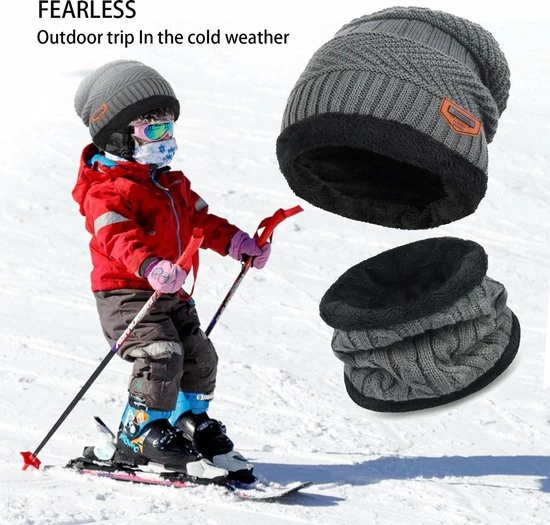 AA Commerce Luxe Gebreide Kinder Beanie Muts Met Sjaal Set - Bonnet Winter Muts Met Colsjaal Nekwarmer - Halswarmer Wintermuts Gevoerd Wol - Balaclava Bivakmuts Met Nek Warmer Col - Heerlijk Warme & Zachte Fleece Voering - Voor Kinderen Van 5-14 Jaar - Grijs 6 AA Commerce Luxe Gebreide Kinder Beanie Muts Met Sjaal Set - Bonnet Winter Muts Met Colsjaal Nekwarmer - Halswarmer Wintermuts Gevoerd Wol - Balaclava Bivakmuts Met Nek Warmer Col - Heerlijk Warme & Zachte Fleece Voering - Voor Kinderen Van 5-14 Jaar - Grijs - Afbeelding 4