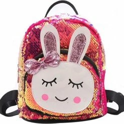 Novalino Rugtas - Meisjes - Rugzak - Schooltas - Fuchsia - Roze - Rugzak - 22x32 Cm - Glitter - Tas - Konijntje - Pailletten - 3-8 Jaar - CADEAU TIP!