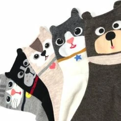 Alternative view of Winkrs - 5 Paar Dieren Sokken - Cartoon - Damessokken Set - Kindersokken Met Oortjes - Kat, Beer, Hond