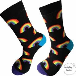 Alternative view of Merkloos Verjaardag Cadeautje Voor Hem En Haar - Regenboog Black Sokken - Valentijnsdag Cadeau - Sokken - Leuke Sokken - Vrolijke Sokken - Luckyday Socks - Sokken Met Tekst - Aparte Sokken - Socks Waar Je Happy Van Wordt - Maat 42-47