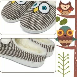 Alternative view of Geweo Home Sloffen - Open Sloffen - Kerstmis - Kerstfeest - Christmas Gift - Uil Antislip Pluche Warme Fleece Pantoffels - Unisex - Bruin - Maat 37/38