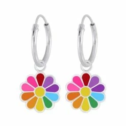 WeLoveSilver Oorbellen Meisje Zilver | Zilveren Oorringen, Gekleurde Bloem Hanger