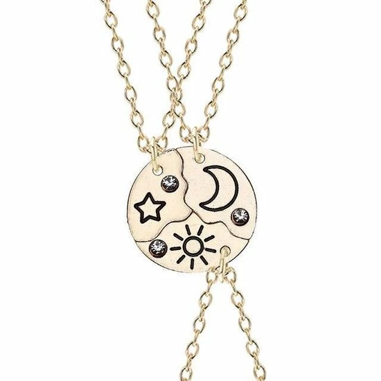 Kasey Vriendschapsketting - BFF Ketting Voor 3 - Rondje - Maan/Ster/Zon - Goudkleurig 3 Kasey Vriendschapsketting - BFF Ketting Voor 3 - Rondje - Maan/Ster/Zon - Goudkleurig