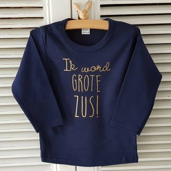 Merkloos Shirt Ik Word Grote Zus | Lange Mouw | Blauw Goud | Maat 86 Zwangerschap Aankondiging Bekendmaking Baby Big Sis Sister 3 Merkloos Shirt Ik Word Grote Zus | Lange Mouw | Blauw Goud | Maat 86 Zwangerschap Aankondiging Bekendmaking Baby Big Sis Sister