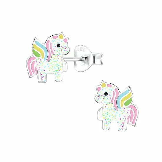 WeLoveSilver Zilveren Oorstekers, Eenhoorn Met Pastelkleurige Glitters En Manen 3 WeLoveSilver Zilveren Oorstekers, Eenhoorn Met Pastelkleurige Glitters En Manen