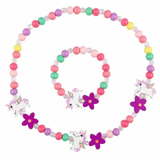 Fako Bijoux® - Kinderketting En Armband - Hout - Eenhoorn & Bloemetjes Fuchsia - Sinterklaas & Kerst 3 Fako Bijoux® - Kinderketting En Armband - Hout - Eenhoorn & Bloemetjes Fuchsia - Sinterklaas & Kerst