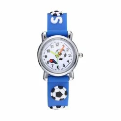 Fashion Favorite Kinder Horloge | Voetbal / Soccer Blauw | 3D Siliconen | Ø 25 Mm