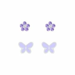 Zilveren Vlinder Bloemen Oorstekers Setje | Oorbellen Meisje | Kinderoorbellen Meisje Zilver | Kindersieraden Meisje Sets Zilver | Zilverana
