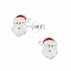 Zilveren Kerstman Met Glinsters Kinder Oorstekers | Glitter Oorknopjes | Kerst Winter Oorbellen Meisje Zilver | Zilverana | Sterling 925 Silver