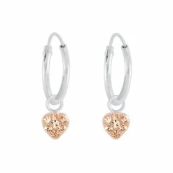 JYC Joy|S - Zilveren Hartje Bedel Oorbellen - Oorringen Met Hartje - Peach Roze Kristal