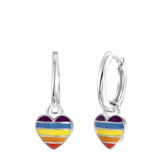 Zilveren Oorringen Met Hanger Hart Regenboog K3 3 Zilveren Oorringen Met Hanger Hart Regenboog K3