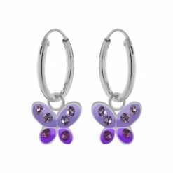 WeLoveSilver Oorbellen Meisjes Zilver | Zilveren Oorbellen Met Hanger, Paarse Vlinder Met Kristallen