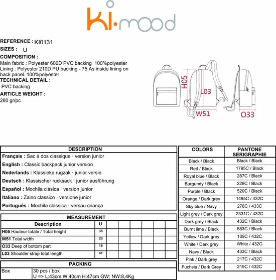 Ki-Mood Schooltas Met Naam Royal Blue| Geborduurd | 16 Verschillende Kleuren | Gepersonaliseerd 6 Ki-Mood Schooltas Met Naam Royal Blue| Geborduurd | 16 Verschillende Kleuren | Gepersonaliseerd - Afbeelding 4