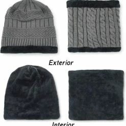 Alternative view of AA Commerce Luxe Gebreide Kinder Beanie Muts Met Sjaal Set - Bonnet Winter Muts Met Colsjaal Nekwarmer - Halswarmer Wintermuts Gevoerd Wol - Balaclava Bivakmuts Met Nek Warmer Col - Heerlijk Warme & Zachte Fleece Voering - Voor Kinderen Van 5-14 Jaar - Grijs