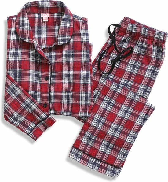 La V La-V Flanel Pyjama Set Voor Meisjes Met Geruit Patroon Rood 116-122 3 La V La-V Flanel Pyjama Set Voor Meisjes Met Geruit Patroon Rood 116-122