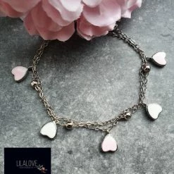 Alternative view of Armband Meisje- Zilver 925 Sterling- 2 Laags Hartjes Roze Wit- Kind- LiLaLove