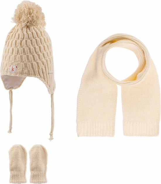 Kitti 3-Delig Winter Set | Muts (Beanie) Met Fleecevoering - Sjaal - Handschoenen | 0-18 Maanden Baby Jongens | K22150-07-03 | Cream 3 Kitti 3-Delig Winter Set | Muts (Beanie) Met Fleecevoering - Sjaal - Handschoenen | 0-18 Maanden Baby Jongens | K22150-07-03 | Cream