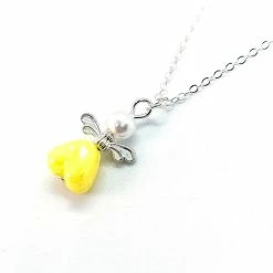 Ketting Meisje- Engeltje- Hartje- Parel- Geel- Geluk En Bescherming- Zilver- Kind- LiLaLove