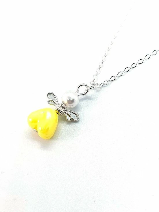 Ketting Meisje- Engeltje- Hartje- Parel- Geel- Geluk En Bescherming- Zilver- Kind- LiLaLove 3 Ketting Meisje- Engeltje- Hartje- Parel- Geel- Geluk En Bescherming- Zilver- Kind- LiLaLove