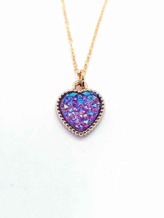 Ketting Meisje- Hartje- Diamant- Paars- Lila- Goud- Kind- LiLaLove 3 Ketting Meisje- Hartje- Diamant- Paars- Lila- Goud- Kind- LiLaLove