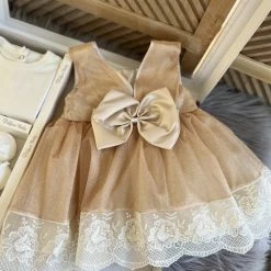 Alternative view of Merkloos Baby Jurk -luxe Feestjurk-doopjurk - Doopkleding -organza Jurk-Frans Borduurwerk-schoentjes- Pasgeboren-new Born-baby Geschenkset- Vintage Jurk Met Tule-lichtbruin Creme Kleur-maat 56/62