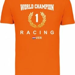 Vundy T-shirt Kinderen Krans World Champion 2022 | Max Verstappen / Red Bull Racing / Formule 1 Fan | Wereldkampioen | Oranje | Maat 164
